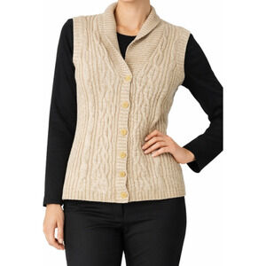 Vintage Y2K Woolrich Cable Knit Sweater Vest Tan Button Front Womens Large